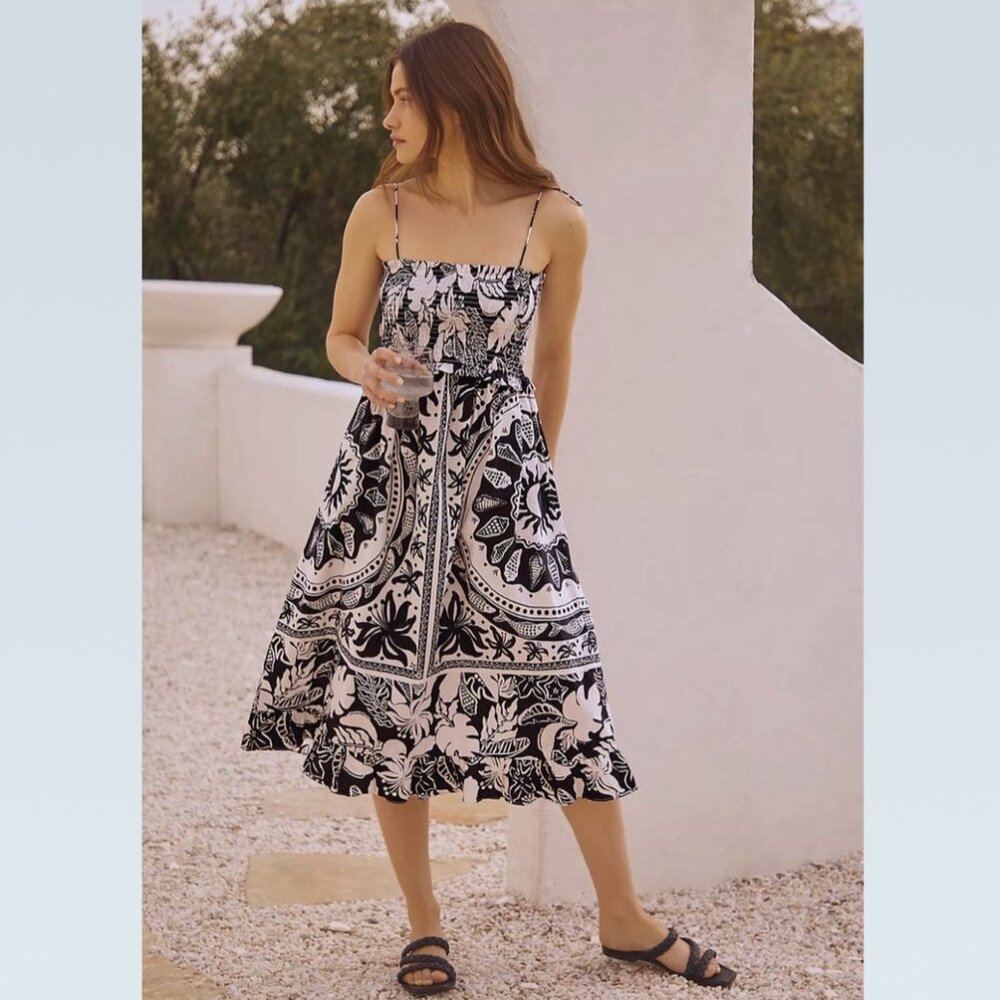 Farm Rio/Anthropologie Black and White Floral Midi Dress - Picture 5 of 9